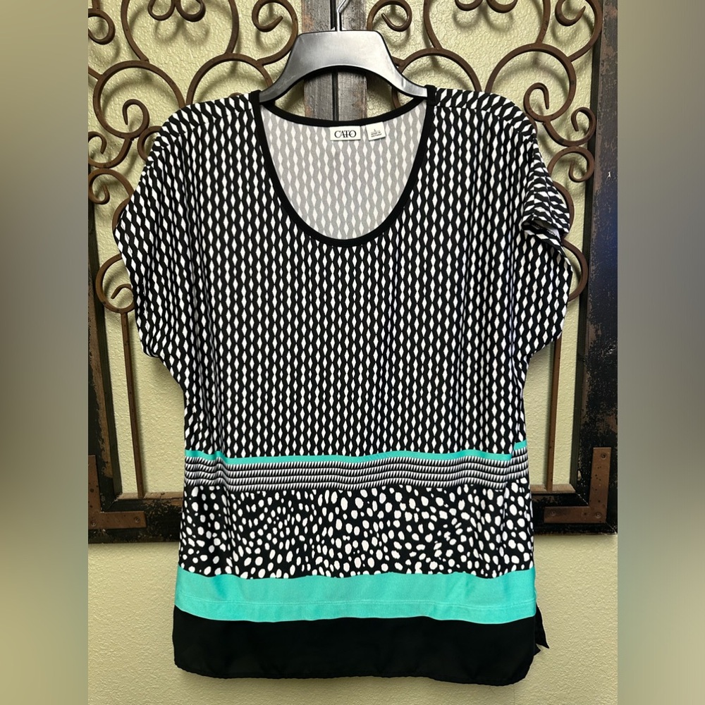 Cato short sleeve black & teal top